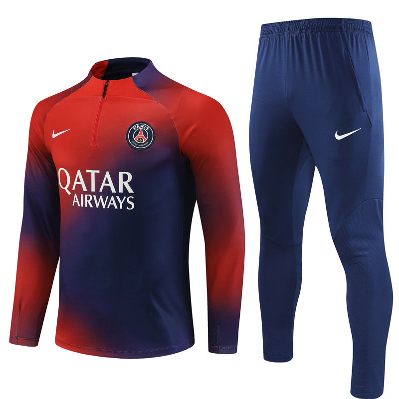 Paris Saint-Germain PSG 23-24 Kids Long Sleeve Training Set Red and Blue